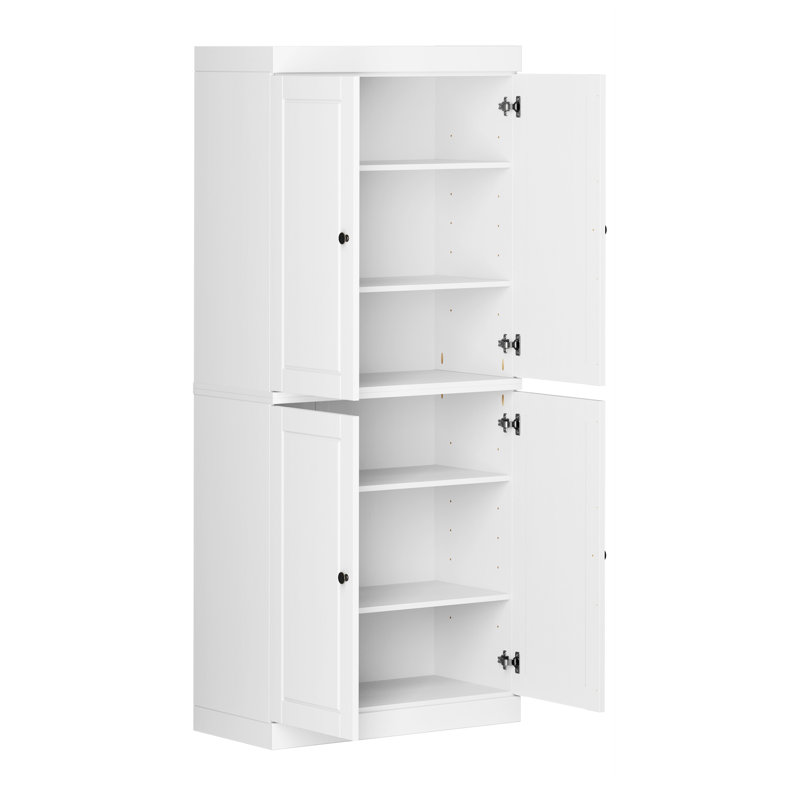 Garde-manger ou armoire de rangement 72 po en bois massif blanc à quatre portes