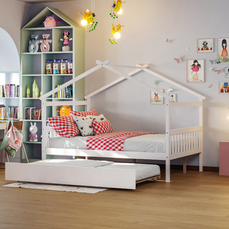 Aashini Kids Platform with Trundle, Full, White