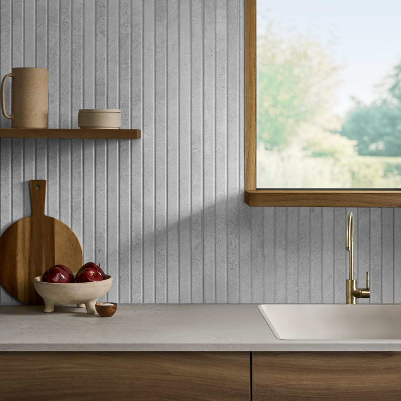 Lune 24x48 Fluted Matte Porcelain Tile, Ice Light