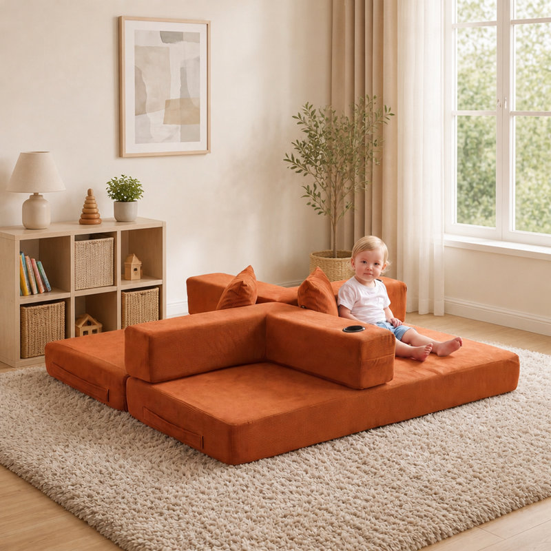 72.83 " Corduroy Loveseat, Orange Corduroy, Orange