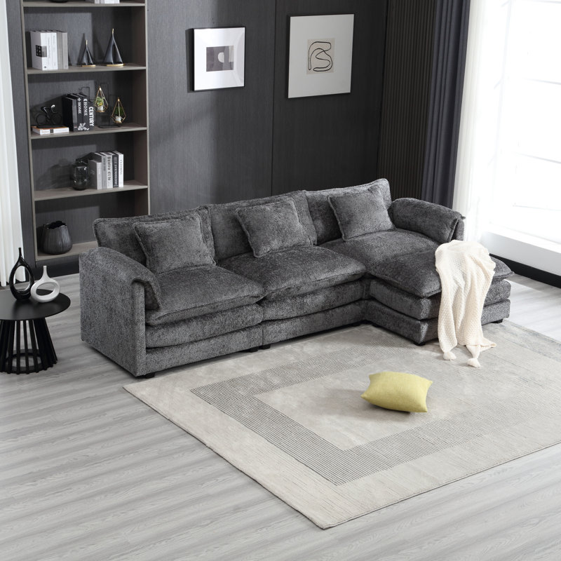Canapé modulaire confortable en L avec revêtement en chenille et siège amovible en tissu amovible