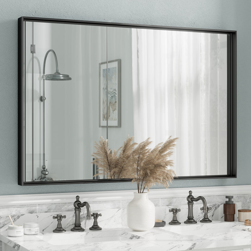 Miroir mural Aevar, 48 po x 32 po, Noir mat