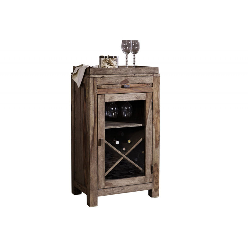 Nature Solid Wood Floor Wine Bottle & Glass Rack in Grey