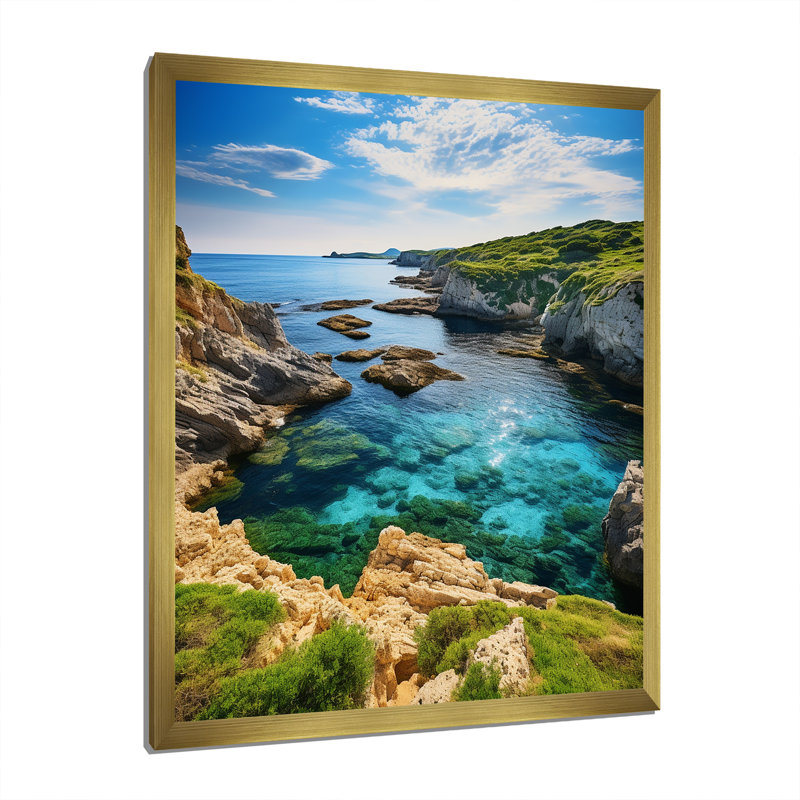 Espagne sérénité côtière à Menorcain - Décoration murale nautique et plage, H 40 po x l 30 po x P 1,5 po, Encadrement doré