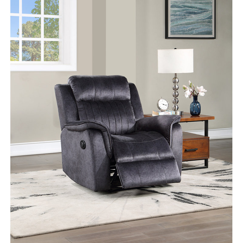 Chair W/ Pillow Top Armrests, Blue/Gray Polyester, Power Recliner