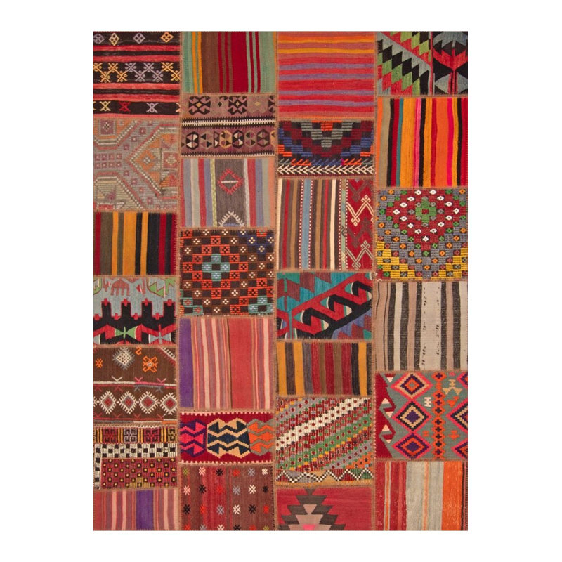 Machine Washable  Multicolor Patchwork Look Woven Base Modern Decorative Rug, Rectangle 3'3" x 4'11"