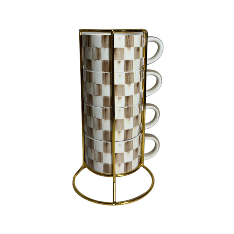 Mocha Check Cappuccino Cup Tower, Brown/White
