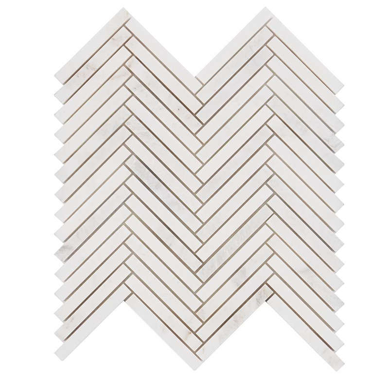 Alaska White .5x4 Herringbone Polished Marble Mosaic Tile