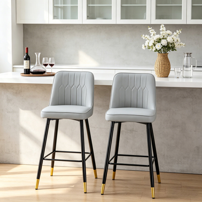 Tabouret de bar moderne en cuir PU avec haut dossier et tabouret de comptoir confortable pour la cuisine et la maison (ensemble de 2)