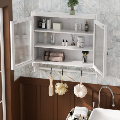 White Washed Vintage Cabinet With 24.8" Door - 3 Storage, Towel Rack For Bathroom, Kitchen, Dining Space Wall Glass Door, Storage &