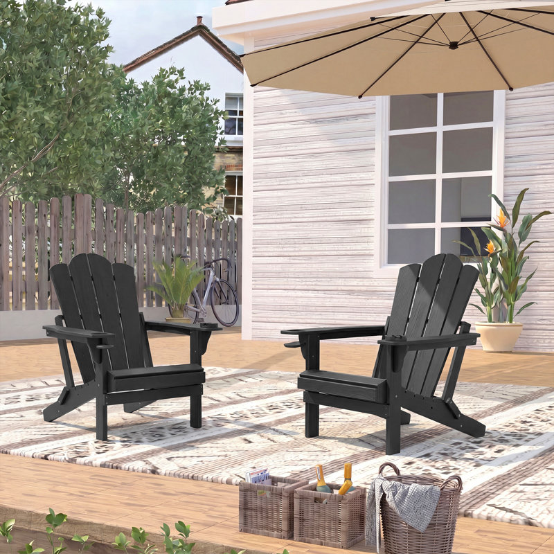 Ensemble de 2 chaises Adirondack en plastique PEHD résistant aux intempéries Devito (ensemble de 2), Noir, Ensemble de 2