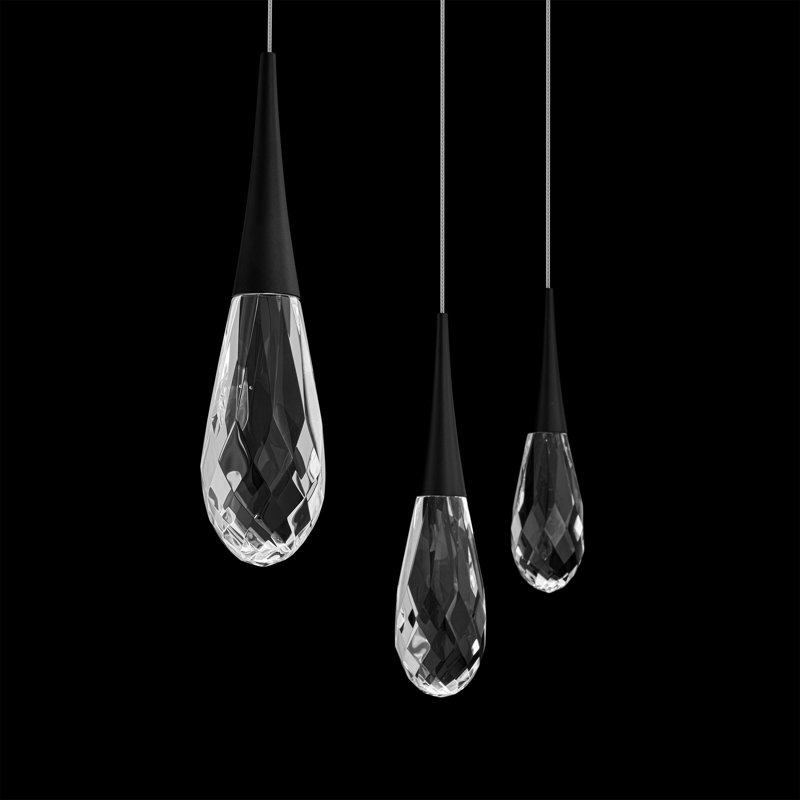 Hibiscus 3 Light Crystal LED Multi-Light Pendant, Black