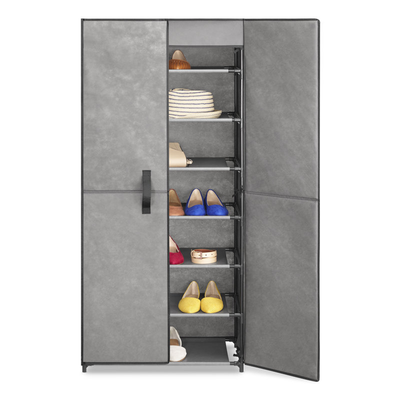 7-Tier Covered Accessory Wardrobe and Shoe Storage Rack with Doors - Gray
