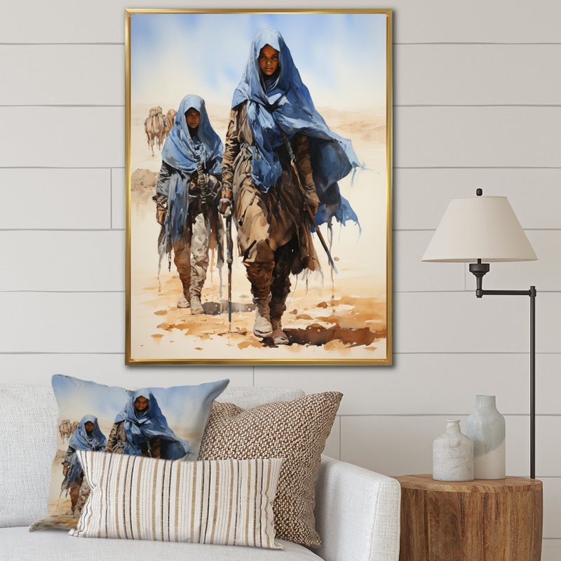 Tribu africaine, Touareg Sahara I - décoration murale tribu africaine, H 44 po x l 34 po x P 1,5 po, Cadre flottant doré