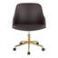 Chaise de bureau en métal doré, bois de noyer et similicuir brun-130030610-130030611