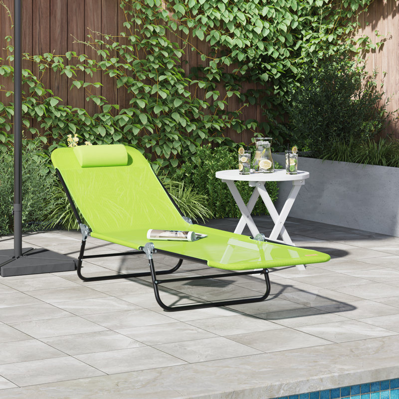 vidaXL Folding Sun Lounger Folding Textilene Outdoor Chair Garden Recliner, Green