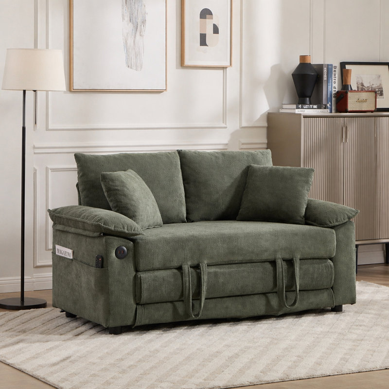 Canapé-lit futon convertible 3-en-1 de 58 pouces avec causeuse pliable avec canapé-lit escamotable, Green