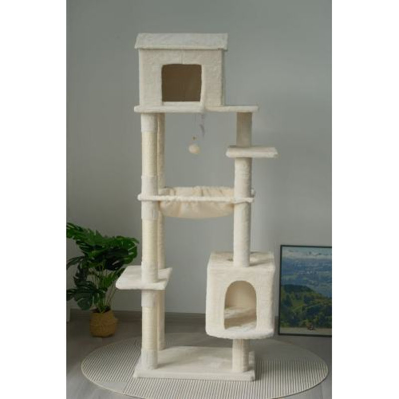 Cat Tree with Scratching Posts and Hammock, Beige