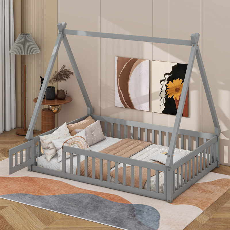 Lit plateforme Aggappora, Gris, Double