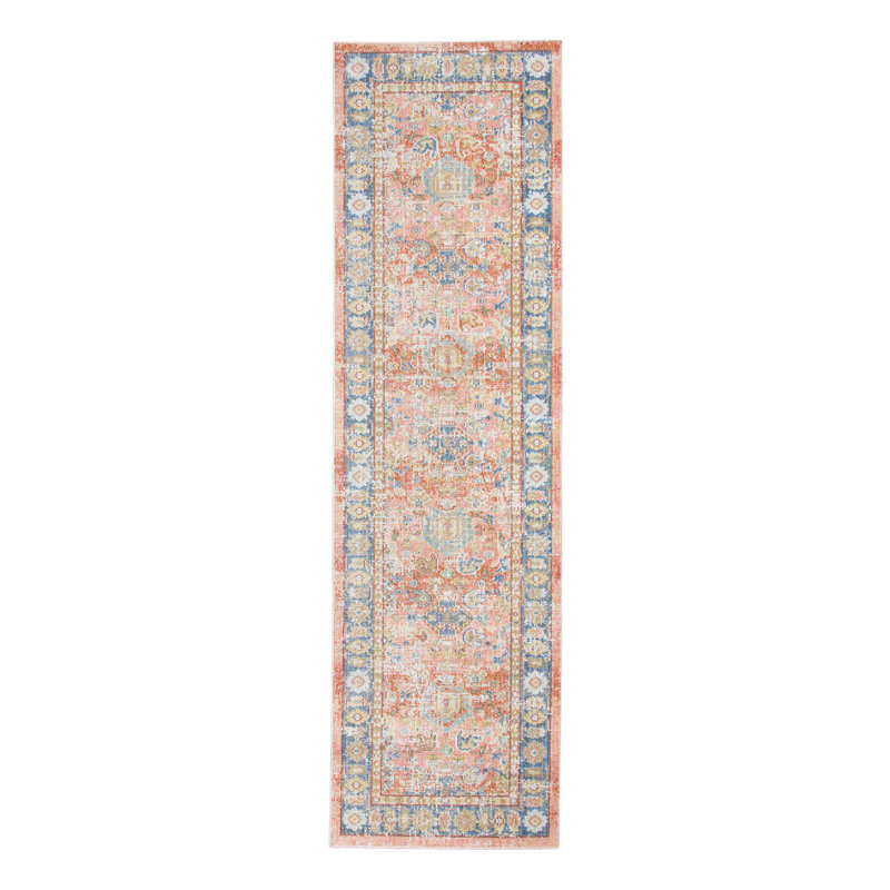 Bexhill  Weathered Vintage Oriental Coral Area Rug, Runner 2'6" x 8'