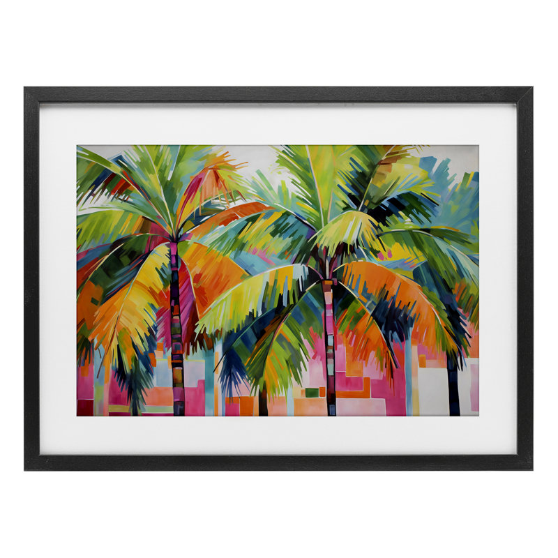 «Bright Mod Palms & Rectangles», impression encadrée sous verre, design par LSR Design Studio, H 14 po x l 20 po