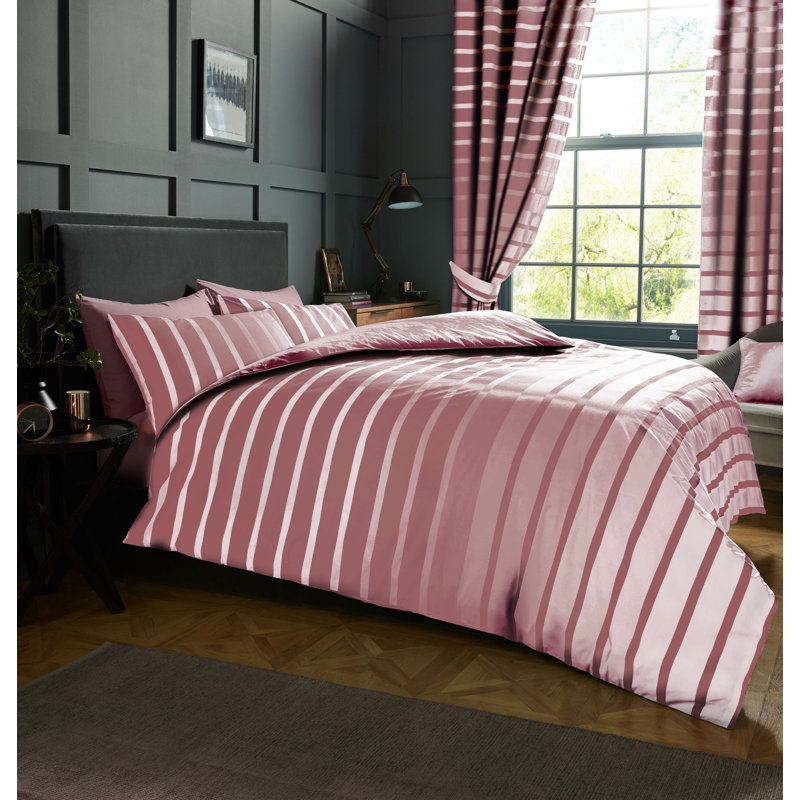 Stripes Polycotton Duvet Cover Set with Matching Pillowcases, Yarn Bedding UK, Double, Ochre