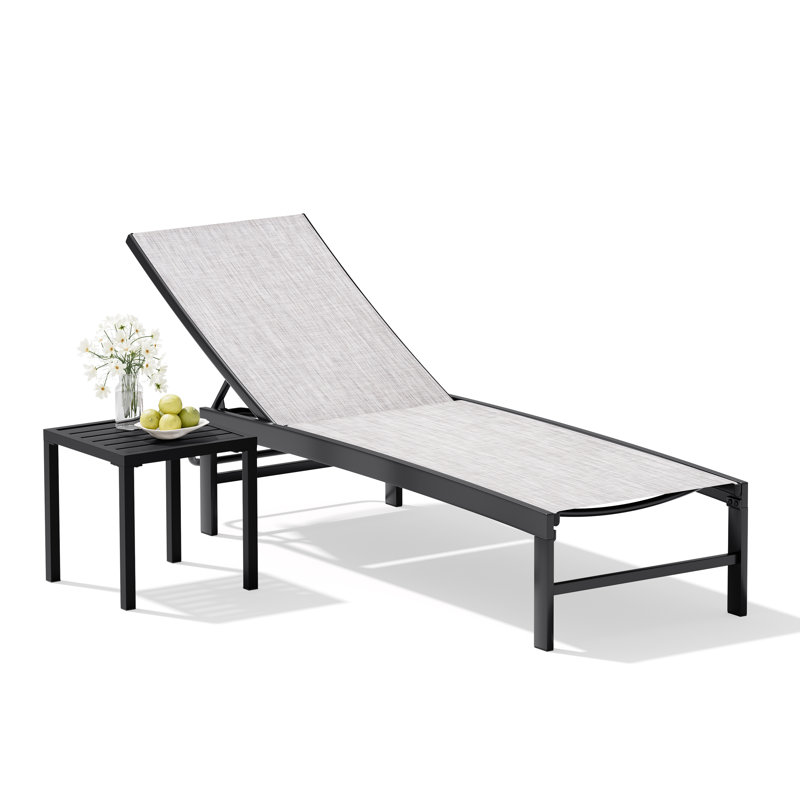 Chaise longue de patio inclinable empilable en métal avec table carrée, Earth