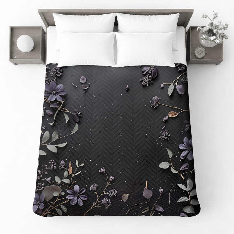 Couvre-lit matelassé à motif floral mauve toutes tailles, Lit simple