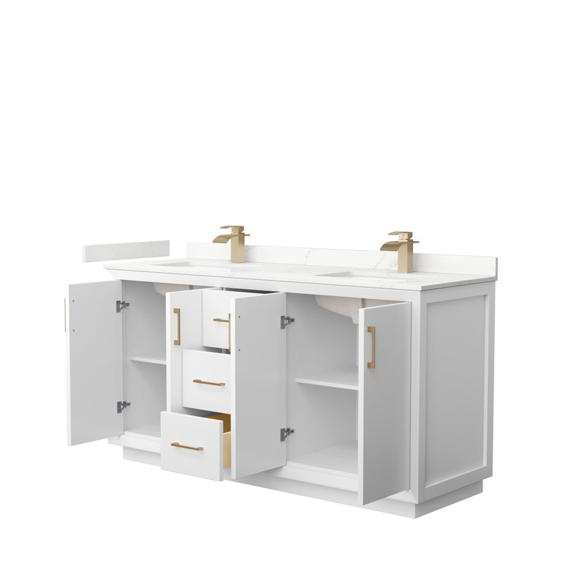 Strada 66'' W Double Vanity, Matte Black, White, Giotto Quartz