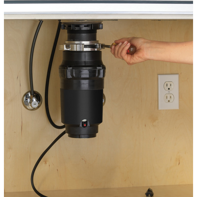 Compact Black Continuous Feed Garbage Disposer with 1/3 HP Motor
