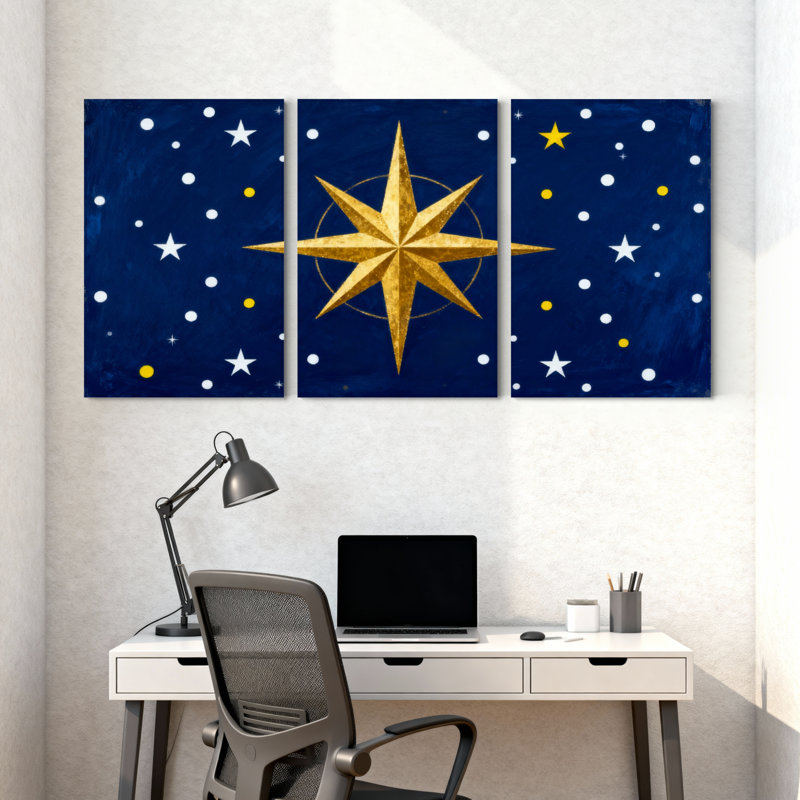 «Nautical & Beach Star Night Sky», ensemble de 3 impressions sur toile, H 18 po x l 36 po