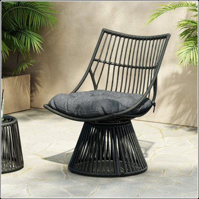 Chaise à dossier haut en osier ELAINE avec rotin en polyéthylène rétro et esthétique bohème pour un confort extérieur