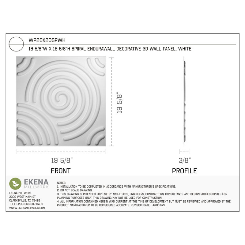 Panneau mural 3D 19,625 "x 19,625" en blanc (paquet de 12)