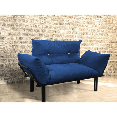Canapé-lit deux places bleu - Canapé-lit gain de place pour les salons et les chambres. Pieds hauts pour un nettoyage facile. Disponible en plusieurs coloris. Sofa avec accoudoirs. Montage facile grâce à la notice incluse. Aucun supplément.