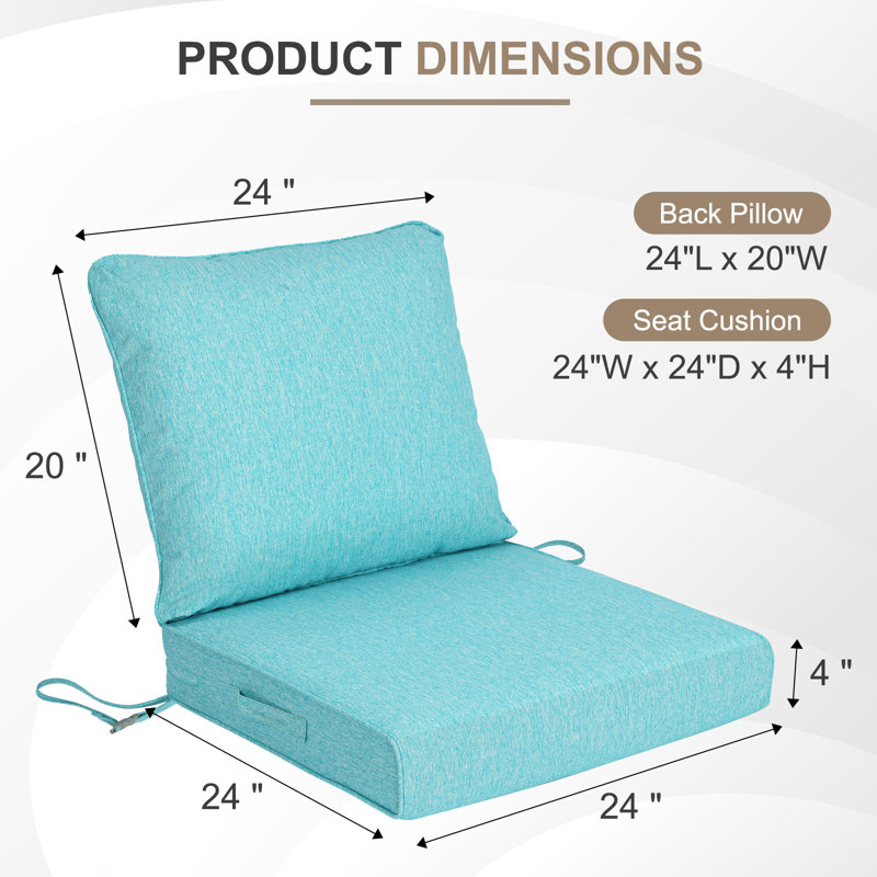 Outdoor Water-resistant Deep Seat Cushion Set, Aruba Blue, 24" W x 24" D