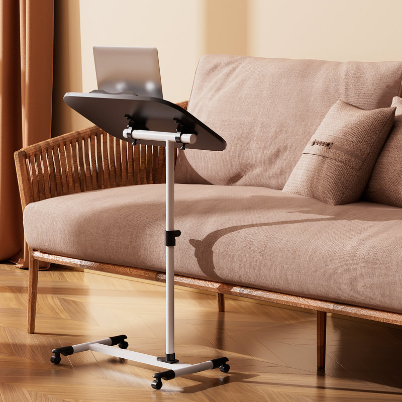 Mobile Computer Desk, Adjustable Height Standing Table, Laptop Desk Rolling Sit-Stand with Wheels, White