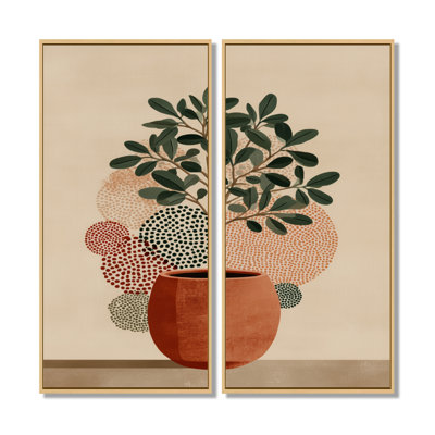 Green And Terracotta Minimalism Sage Elegance - Botanicals Canvas Prints, Green Botanical Wall Art 2 Piece