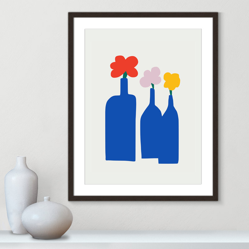 «Bold Blooms Trio Print» par Dean, L 23,5 po x H 29,5 po, Matted Print, Open Grain Walnut