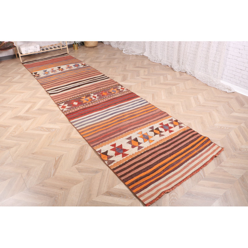 Tapis bohémien tissé à la main avec rayures - Tapis turc antique vibrant avec des motifs colorés