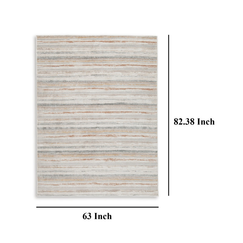 Grand tapis Neyo, motif rayé blanc et brun tissé à la machine, Rectangle 5 pi x 7 pi