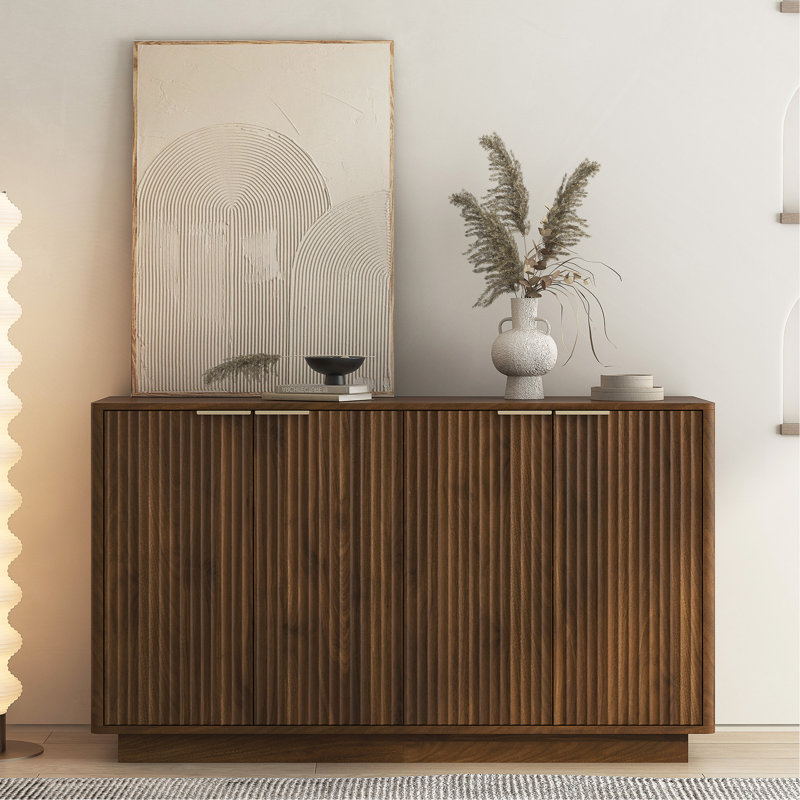 Buffet en bois moderne avec rangement, buffet cannelé, tablettes réglables, crédence et console d'appoint, Brun