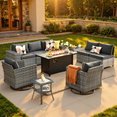 Bobia Wicker 7 - Person Modular Patio Conversation Set with Cushions