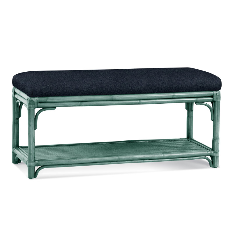 Summer Retreat Wicker Shelf Storage Bench, Bisque, Navy Crypton Performance; 0822-61