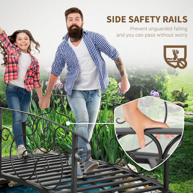 Bronze 6ft Metal Garden Bridge with Safety Rails