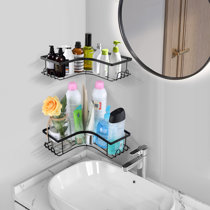 YorkHoMo Glass Corner Shelf Glass Shelves for Bathroom Shower Corner Shelf  with Rail Wall Mounted Drill Hole for Inside Shower 2 Pack
