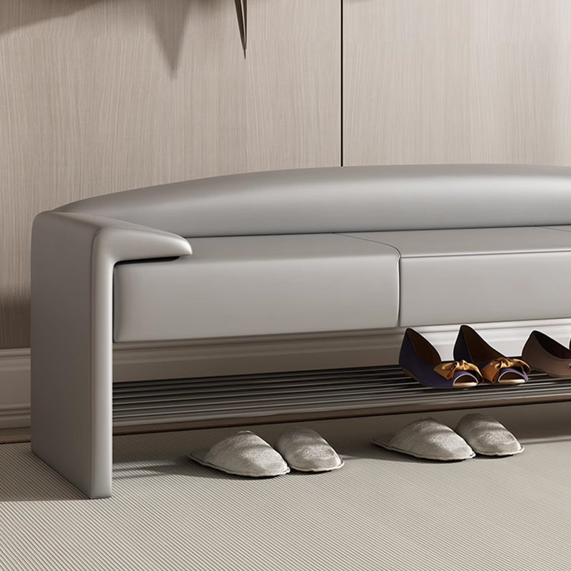 Upholstered Shoe Storage Bench, Light Gray
