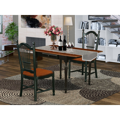 3 Piece Dining Set Contains a Rectangle Dining Table with Dropleaf and 2 Kitchen Chairs, Black & Cherry