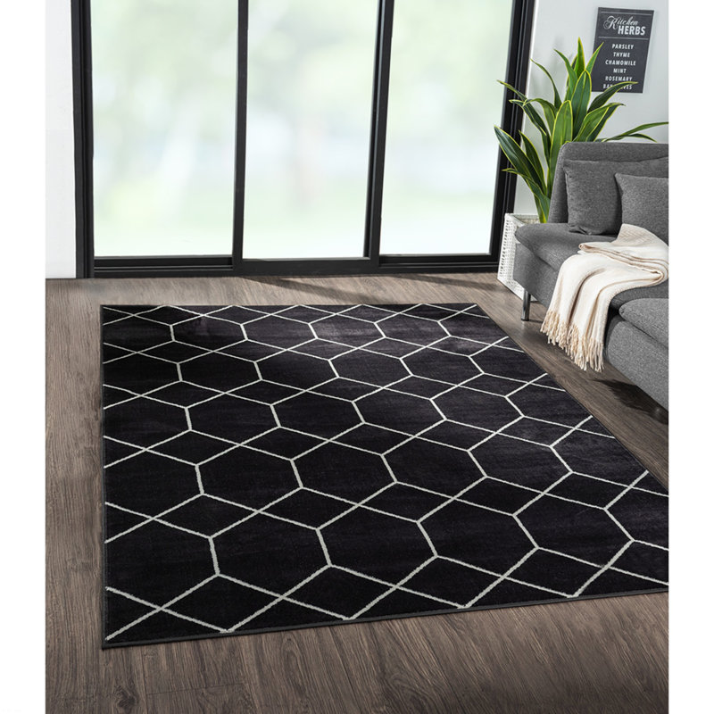 Tapis moderne avec motif géométrique en treillis, Rectangulaire 8 pi x 10 pi