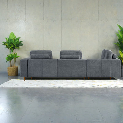 Spacious 109 Inch Sectionals, Gray Fabric Wood Legs, Modern Home Lounge