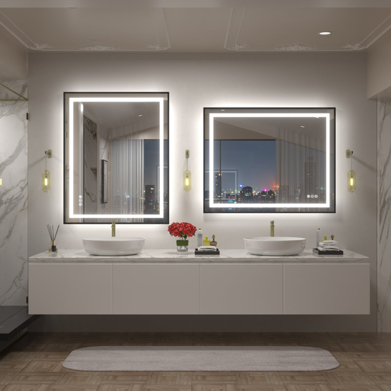 Miroir de salle de bain / meuble-lavabo à cadre en verre trempé à DEL certifié anti-buée Wayfair Basics®, 40 po x 32 po